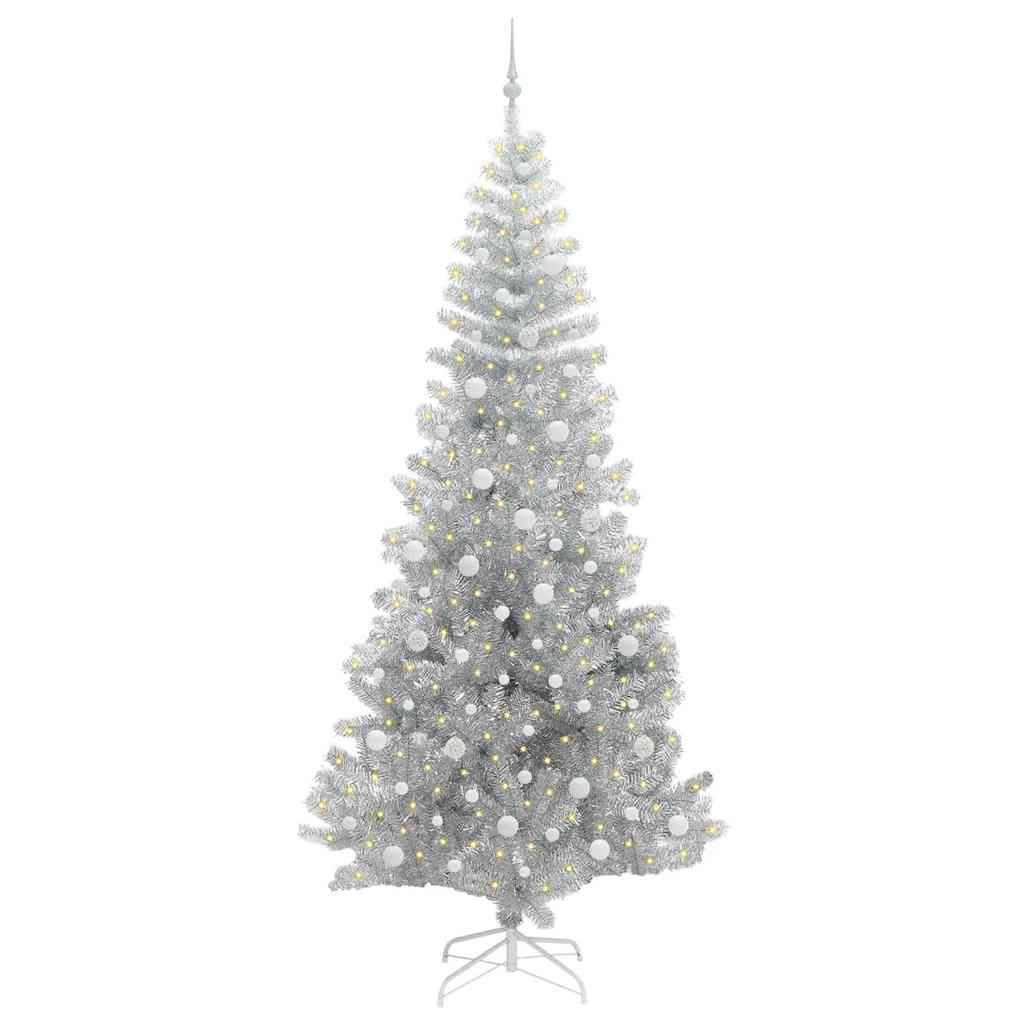 Christmas tree with 300 LED lights and stand Silver 240 cm PET