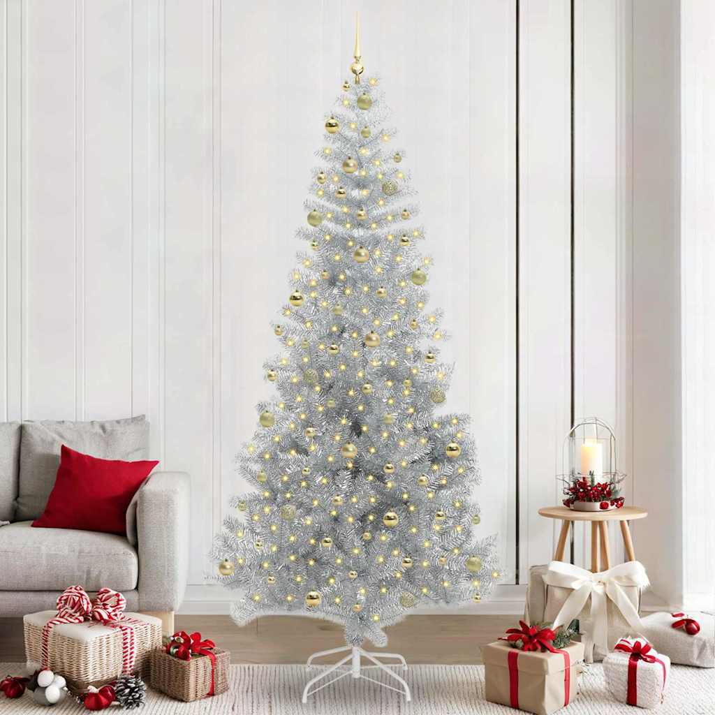 Kalėdų eglutė su LED lemputėmis Sidabrinė 240 cm PET ir plienas