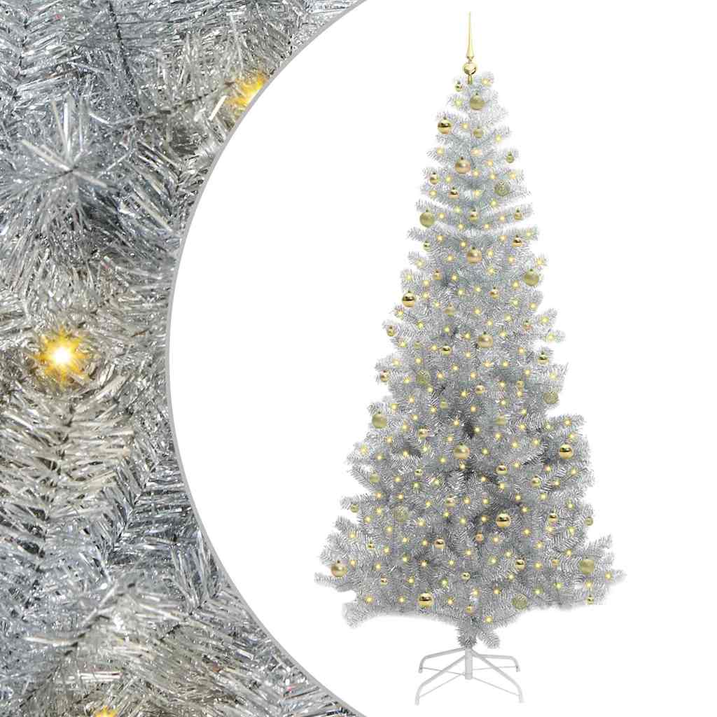 Kalėdų eglutė su LED lemputėmis Sidabrinė 240 cm PET ir plienas