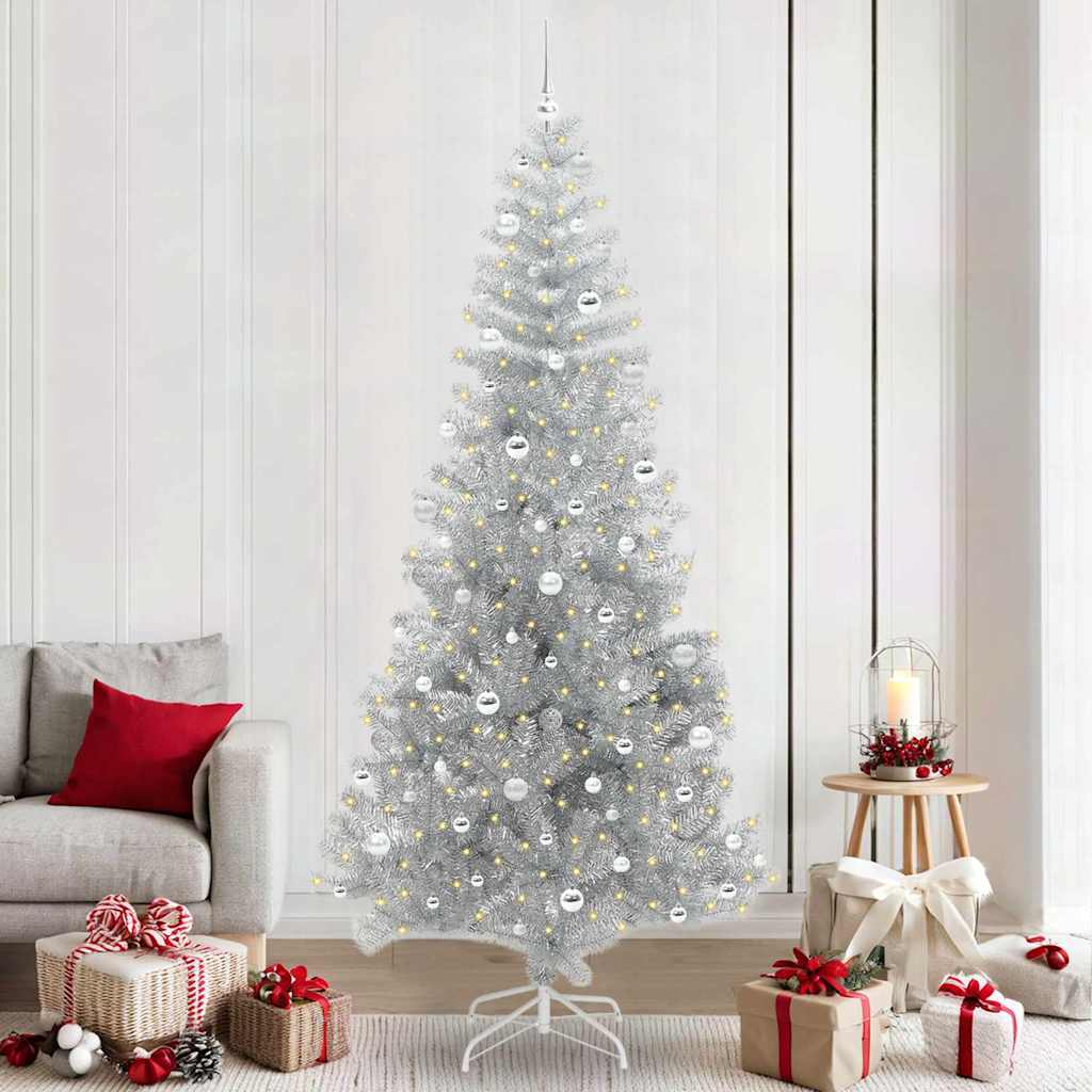Kalėdų eglutė su LED lemputėmis Sidabrinė 240 cm PET ir plienas
