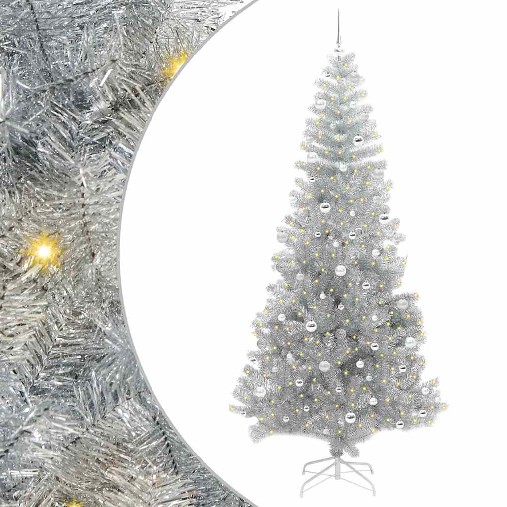 Kalėdų eglutė su LED lemputėmis Sidabrinė 240 cm PET ir plienas