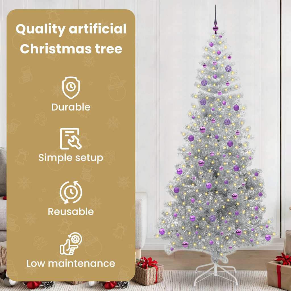 Ziemassvētku eglīte ar 300 LED lampiņām un statīvu, sudraba, 240 cm, PET