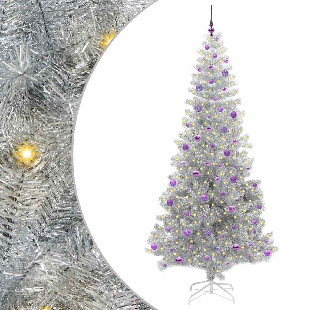 Ziemassvētku eglīte ar 300 LED lampiņām un statīvu, sudraba, 240 cm, PET