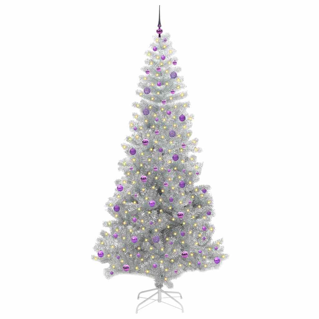 Ziemassvētku eglīte ar 300 LED lampiņām un statīvu, sudraba, 240 cm, PET