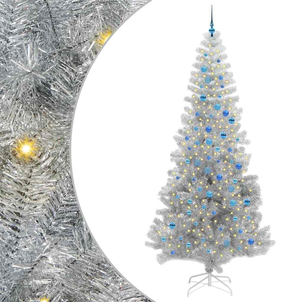 Ziemassvētku eglīte ar 300 LED lampiņām un statīvu, sudraba, 240 cm, PET