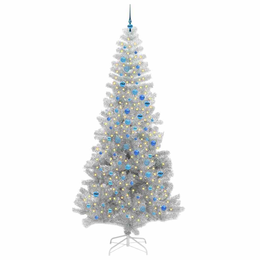 Ziemassvētku eglīte ar 300 LED lampiņām un statīvu, sudraba, 240 cm, PET