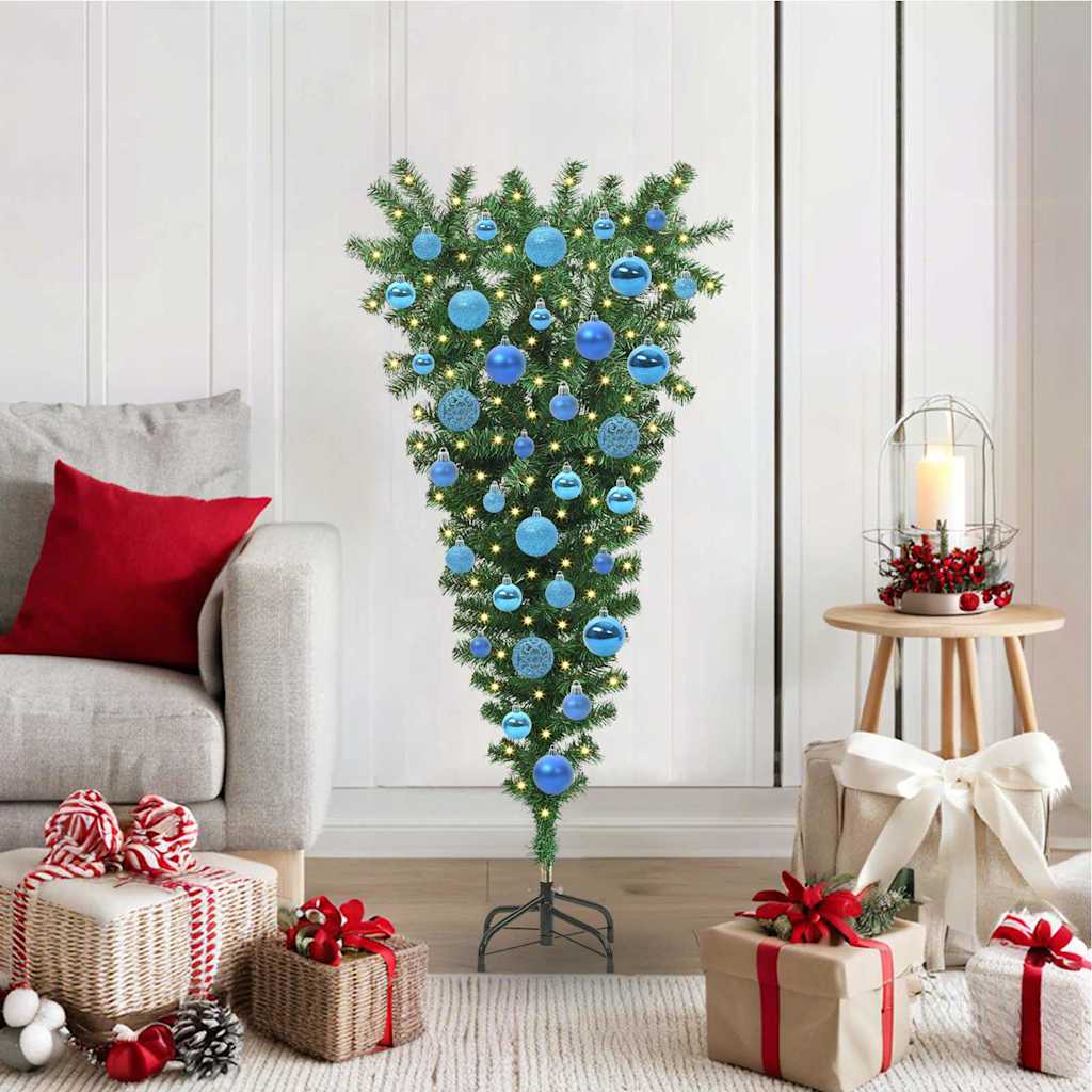 Apverstas Dirbtinė išankstinio apšvietimo kalėdų medis CROWN HOLLOW, su rutuliukų rinkiniu