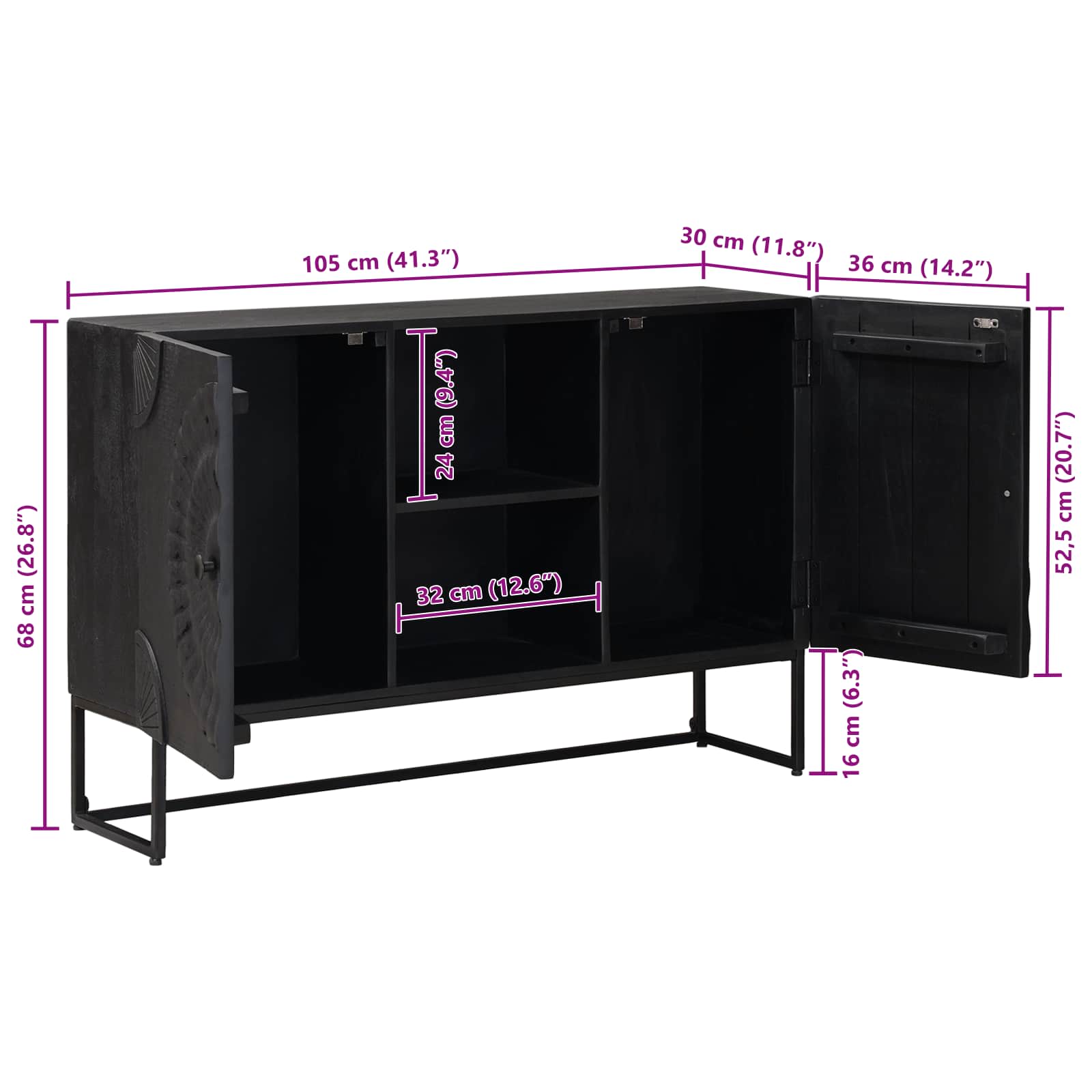 Kabalas Juodas 105 x 30 x 68 cm
