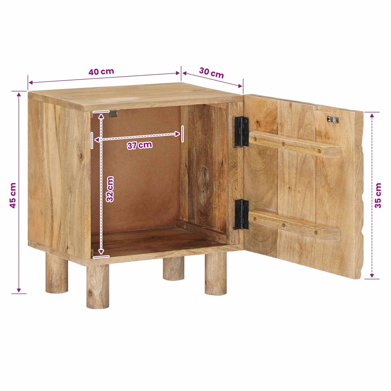 Rankų darbo naktinė spintelė Teak medžio rudas 40 x 30 x 45 cm