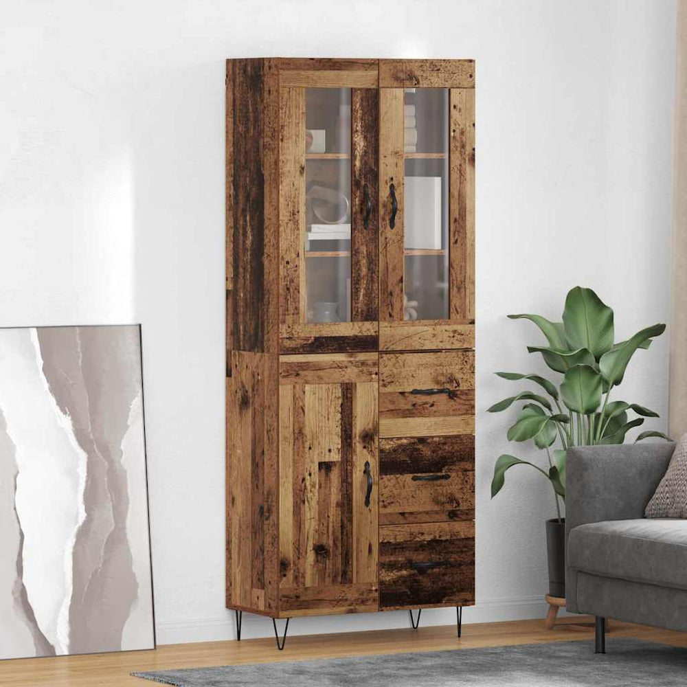 High cabinet with drawers Antique wood 69.5 x 34 x 180 cm