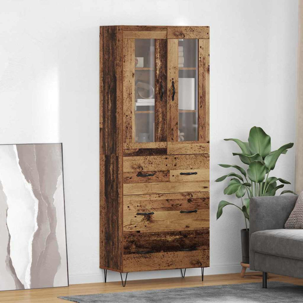 High cabinet with drawers Antique wood 69.5 x 34 x 180 cm