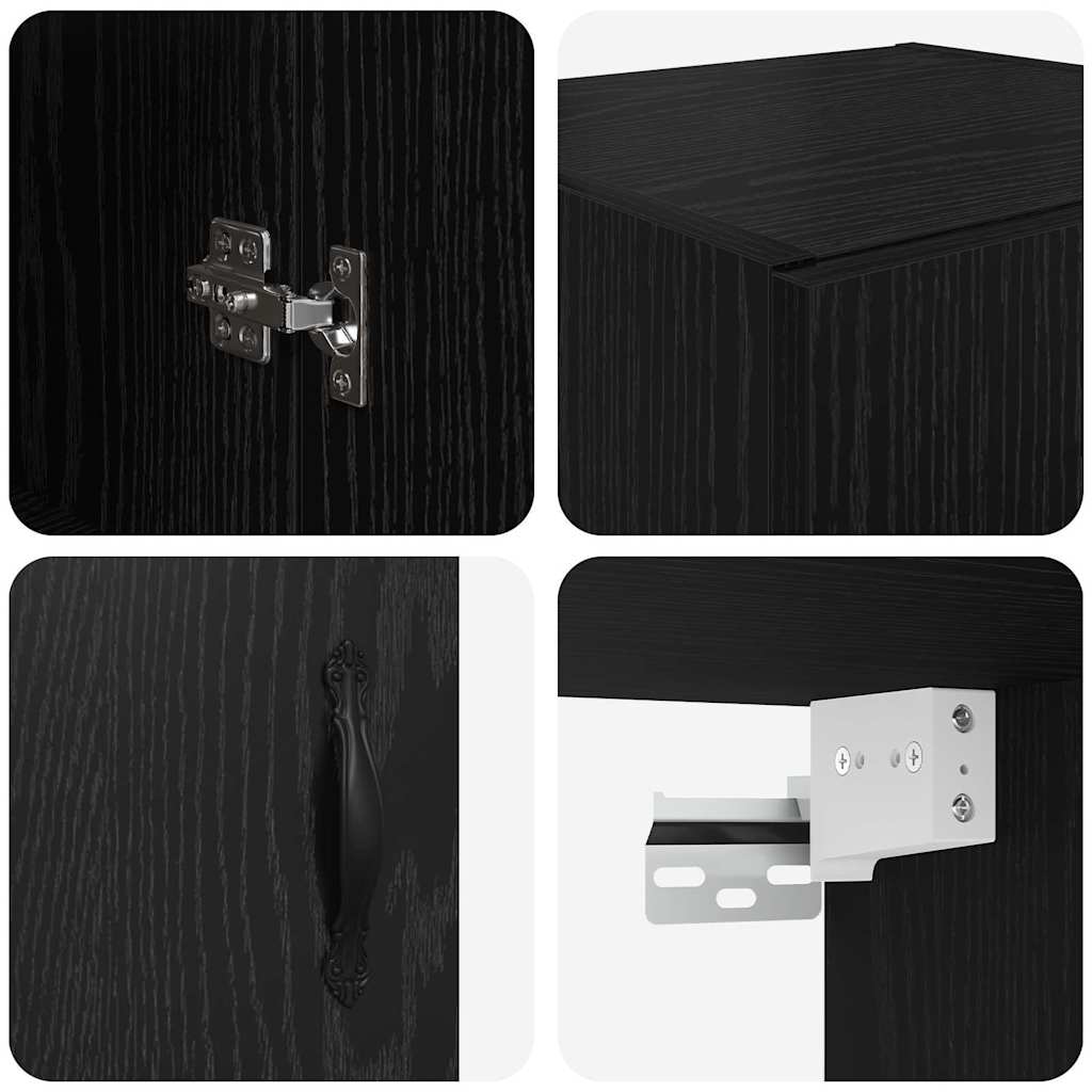 Tall Cabinet White and Black Oak 69.5 x 34 x 180 cm