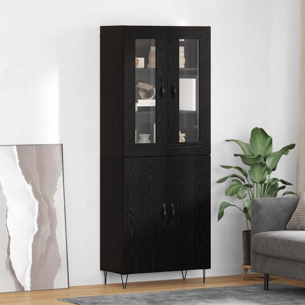 Tall Cabinet White and Black Oak 69.5 x 34 x 180 cm