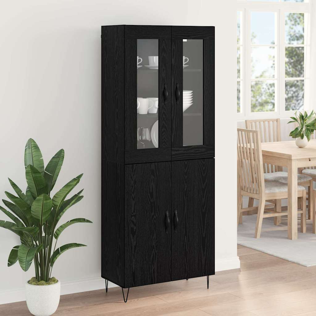 Tall Cabinet White and Black Oak 69.5 x 34 x 180 cm