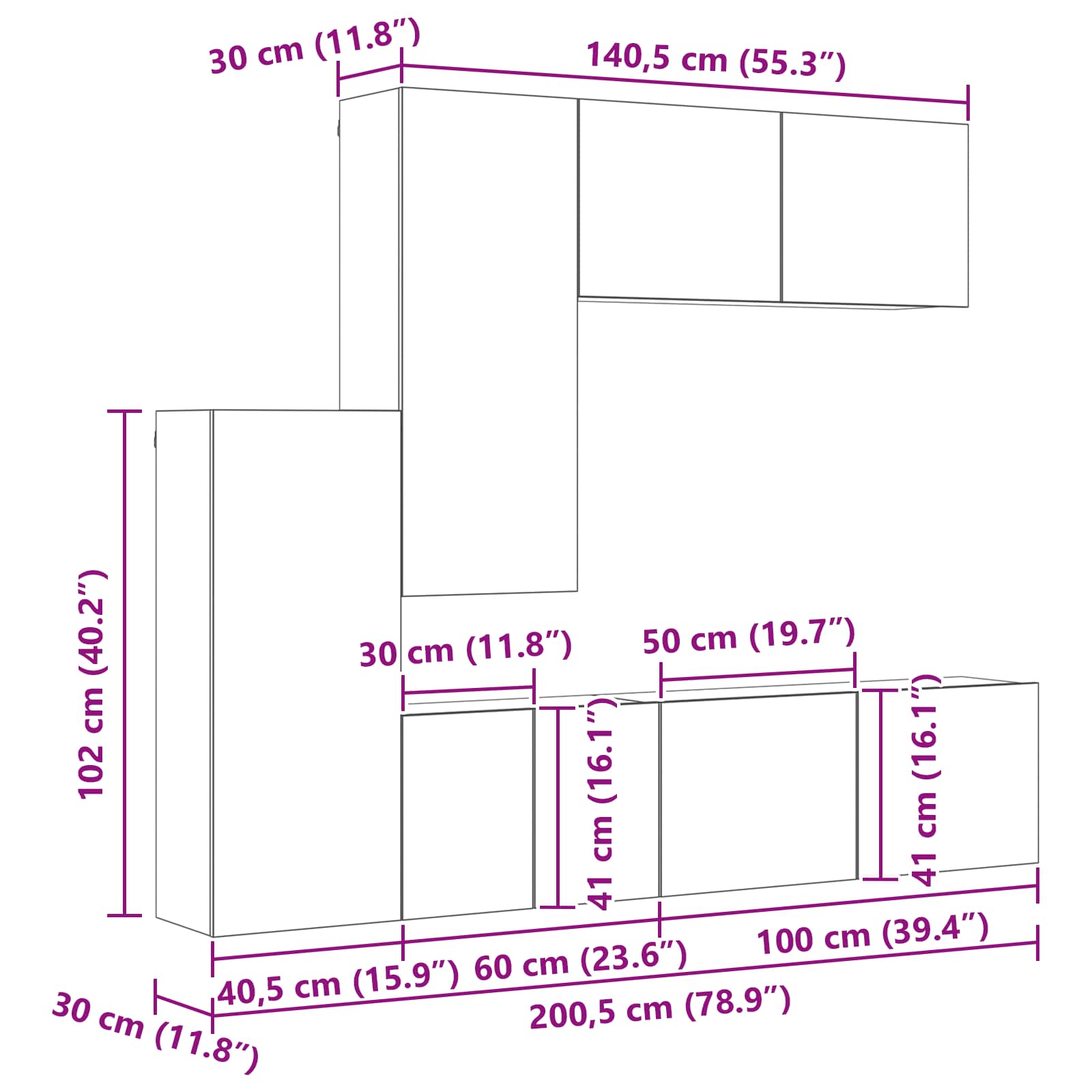 TV wall unit 5 pcs Old Wood