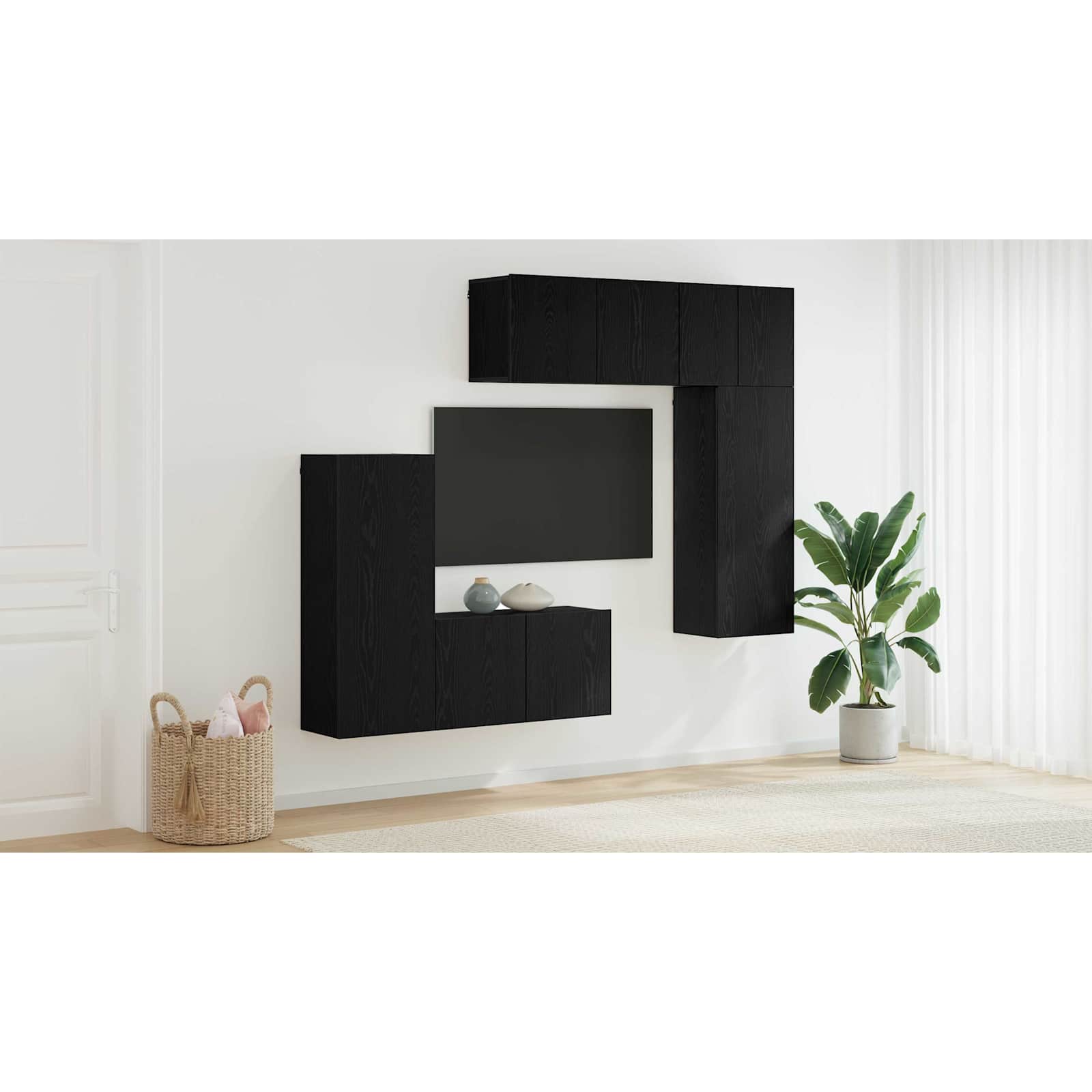 TV sieniniai vienetai 5 pcs juoda ąžuolo Apdirbta mediena