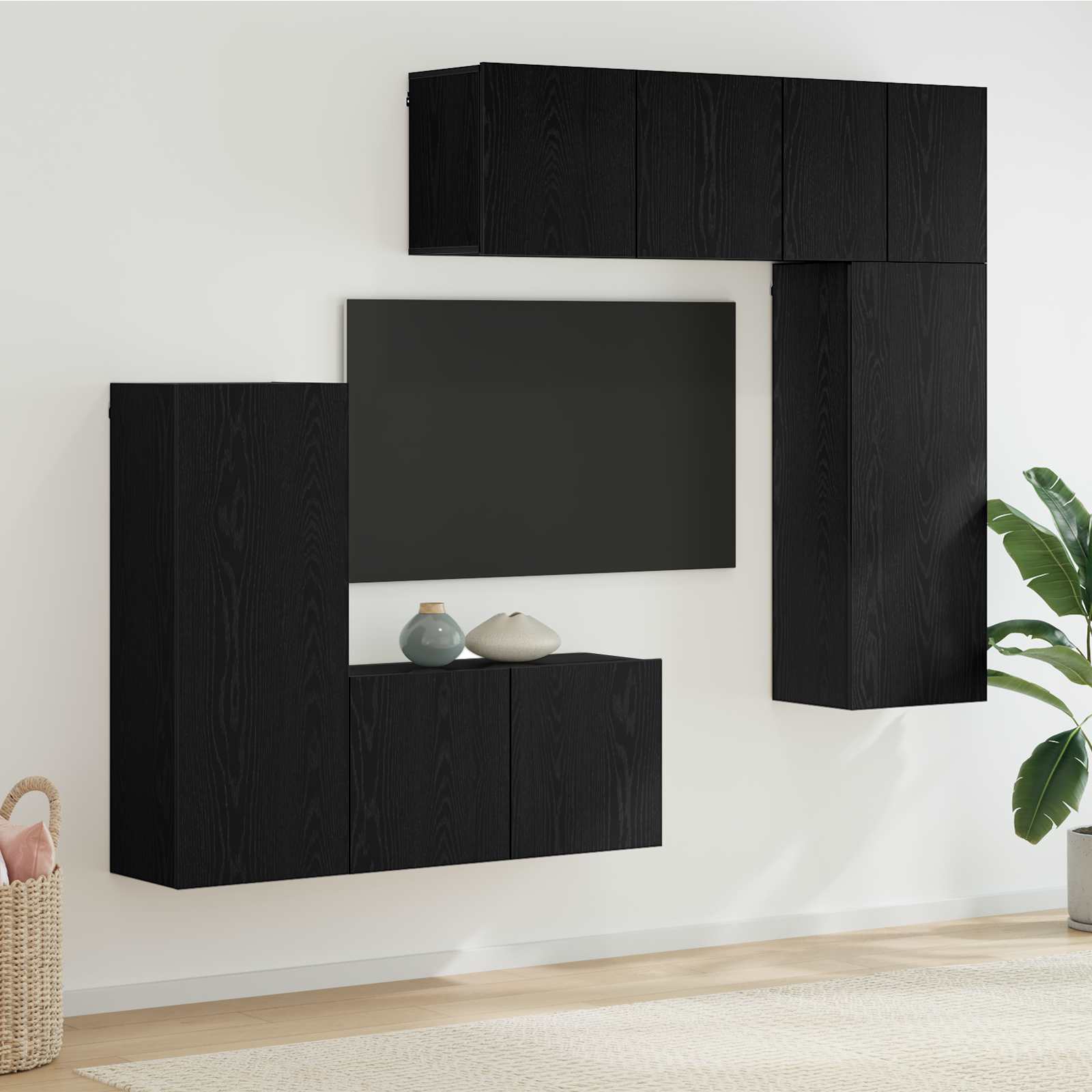 TV sieniniai vienetai 5 pcs juoda ąžuolo Apdirbta mediena