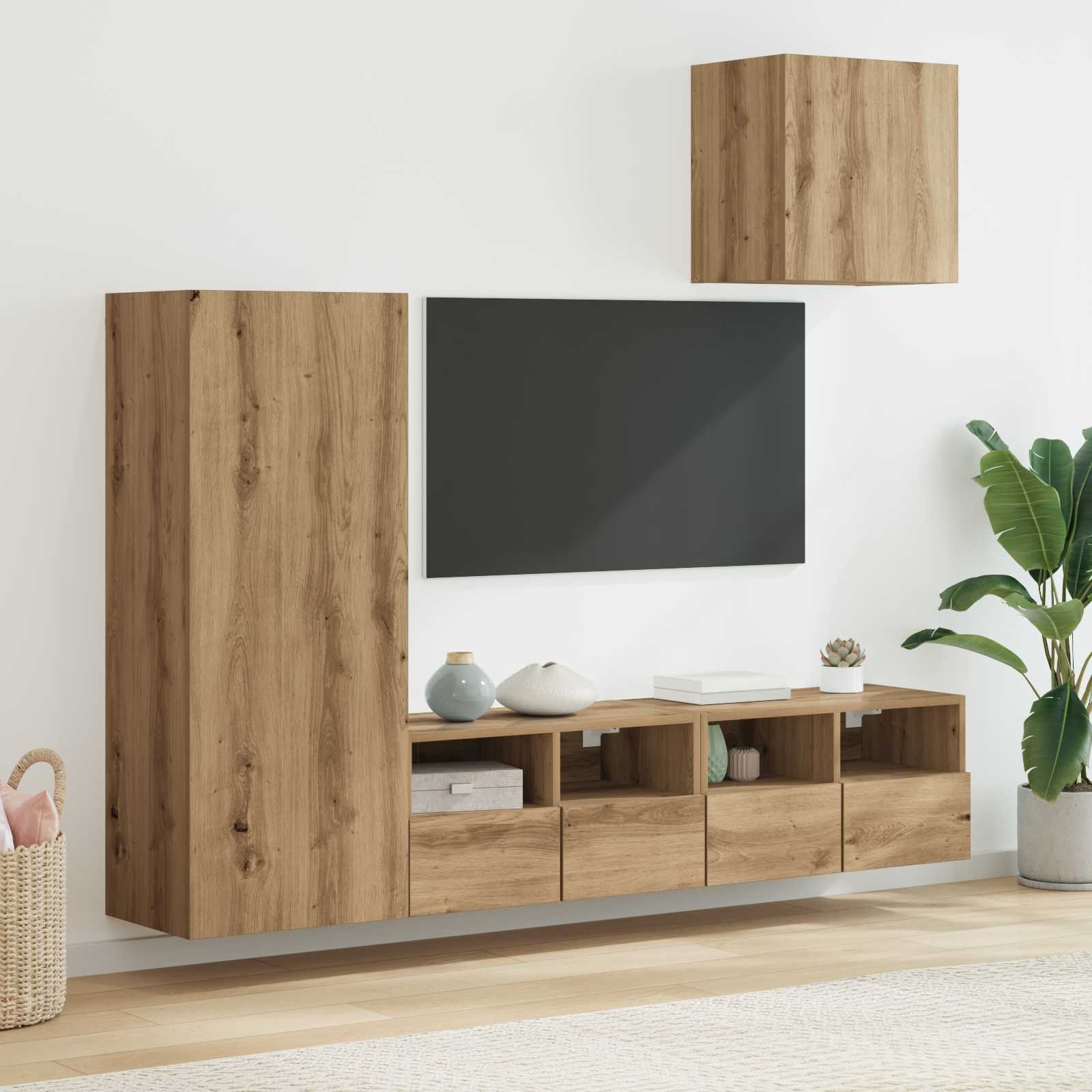 TV sienas bloku komplekts, 4 gab., amatniecības ozols, inženierijas koksne