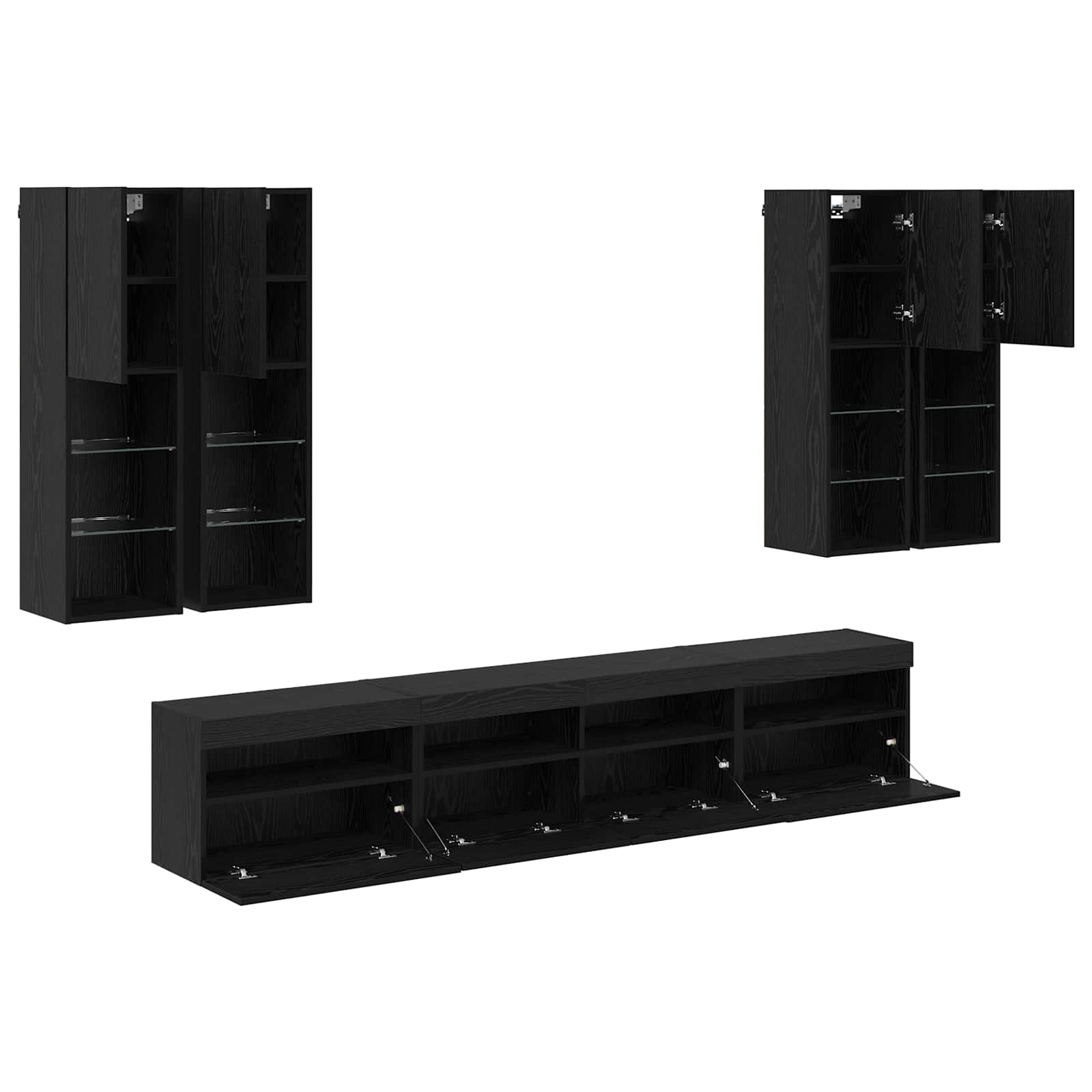 TV sieninės spintos komplektas su LED apšvietimu su LED 7 pcs