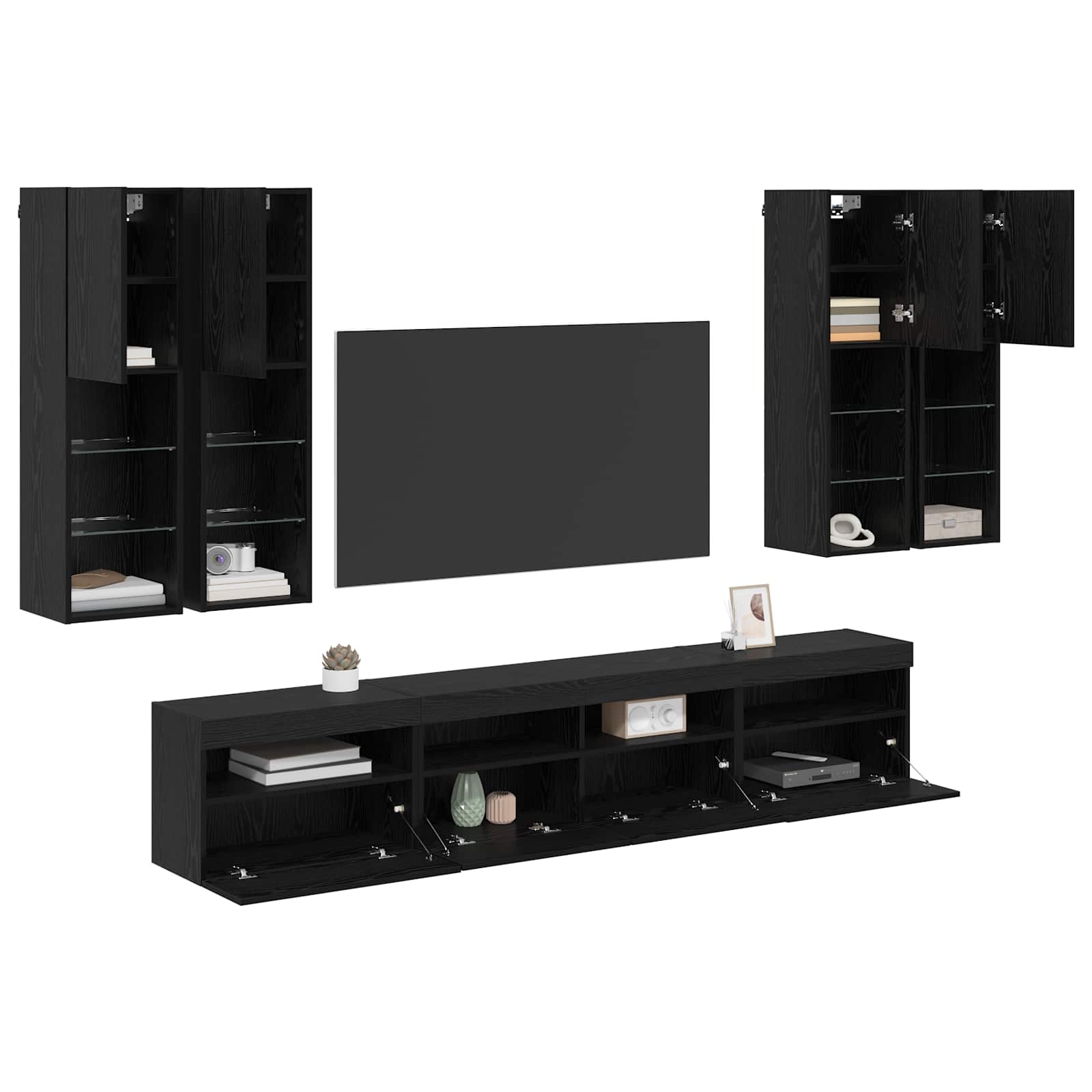 TV sieninės spintos komplektas su LED apšvietimu su LED 7 pcs