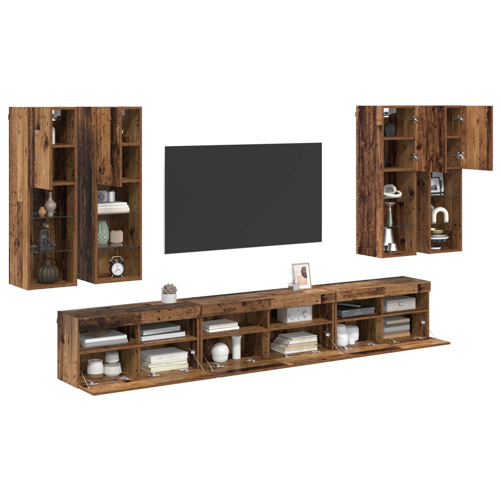 TV sieninio kabineto komplektas 7 pcs Senovinis medis