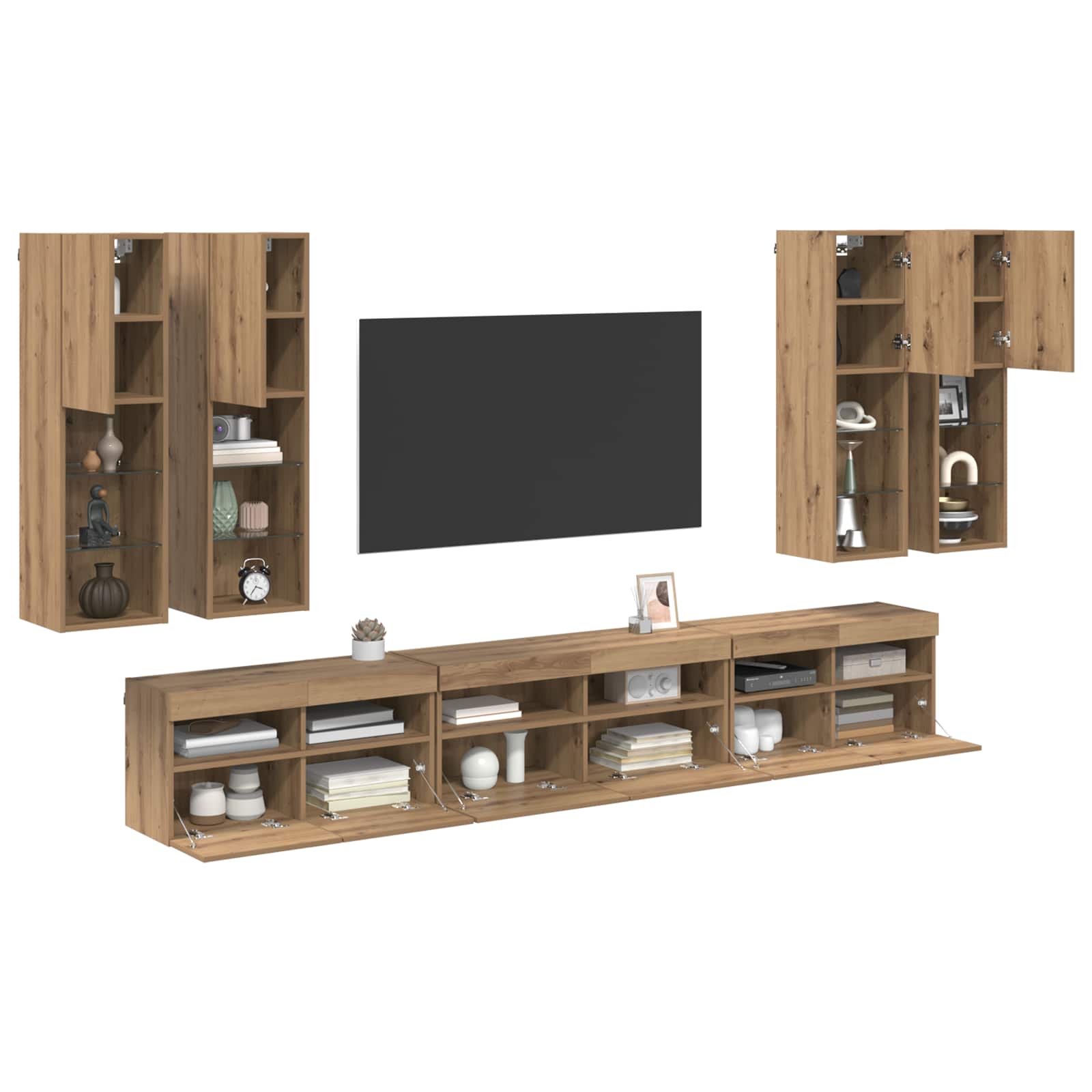 TV sieninio kabineto komplektas 7 pcs Amatininkų ąžuolas