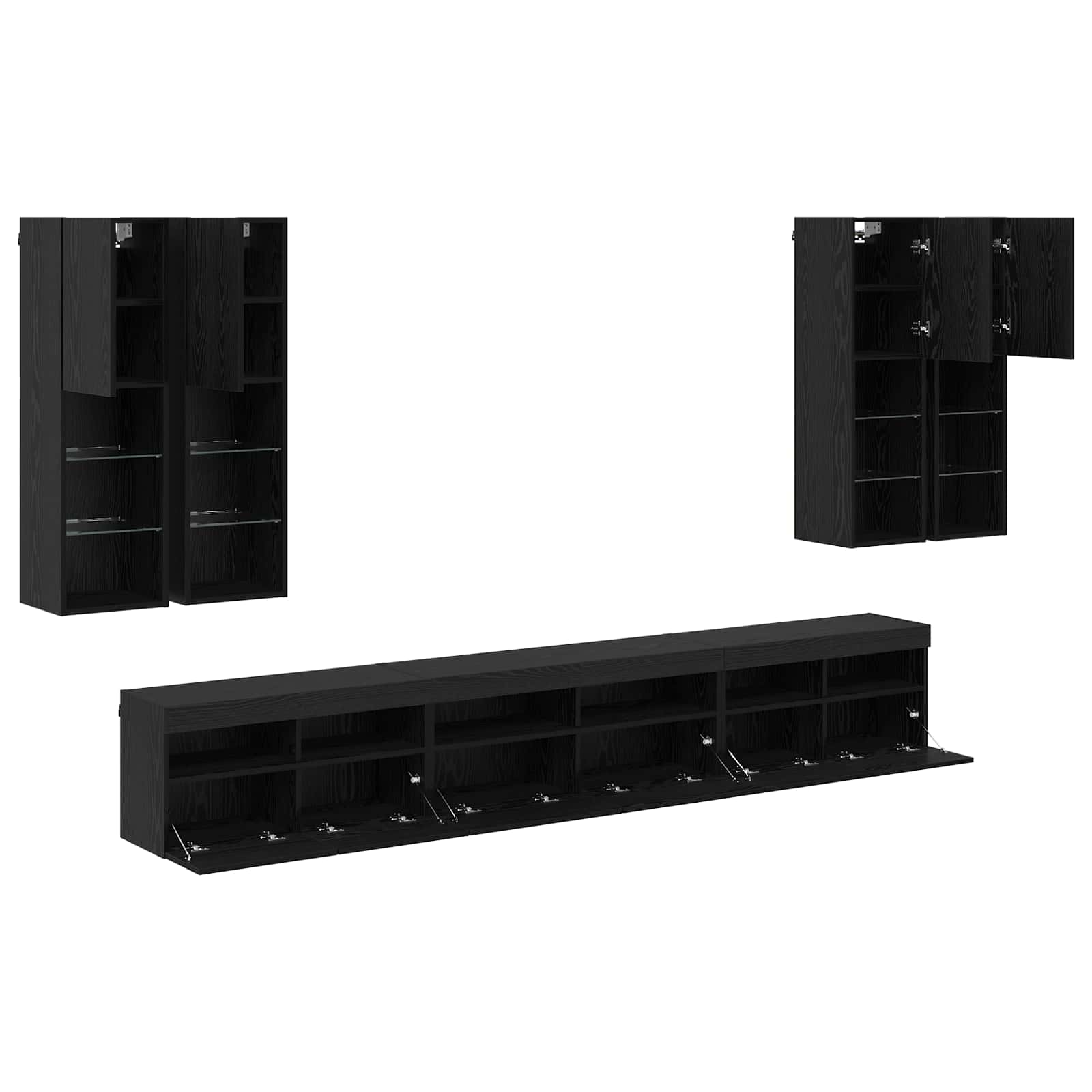 TV sieninio kabineto komplektas 7 pcs Juodas ąžuolas