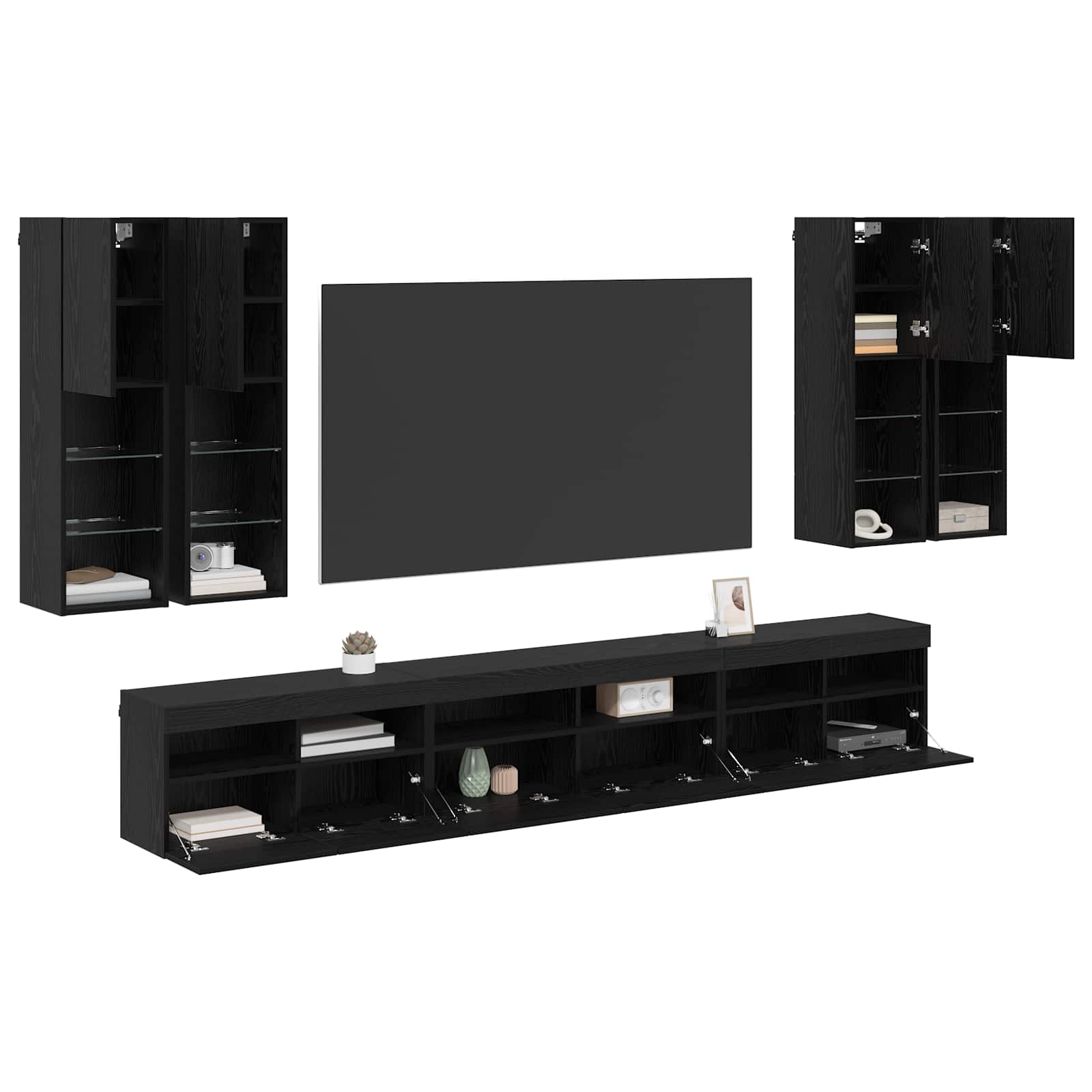 TV sieninio kabineto komplektas 7 pcs Juodas ąžuolas