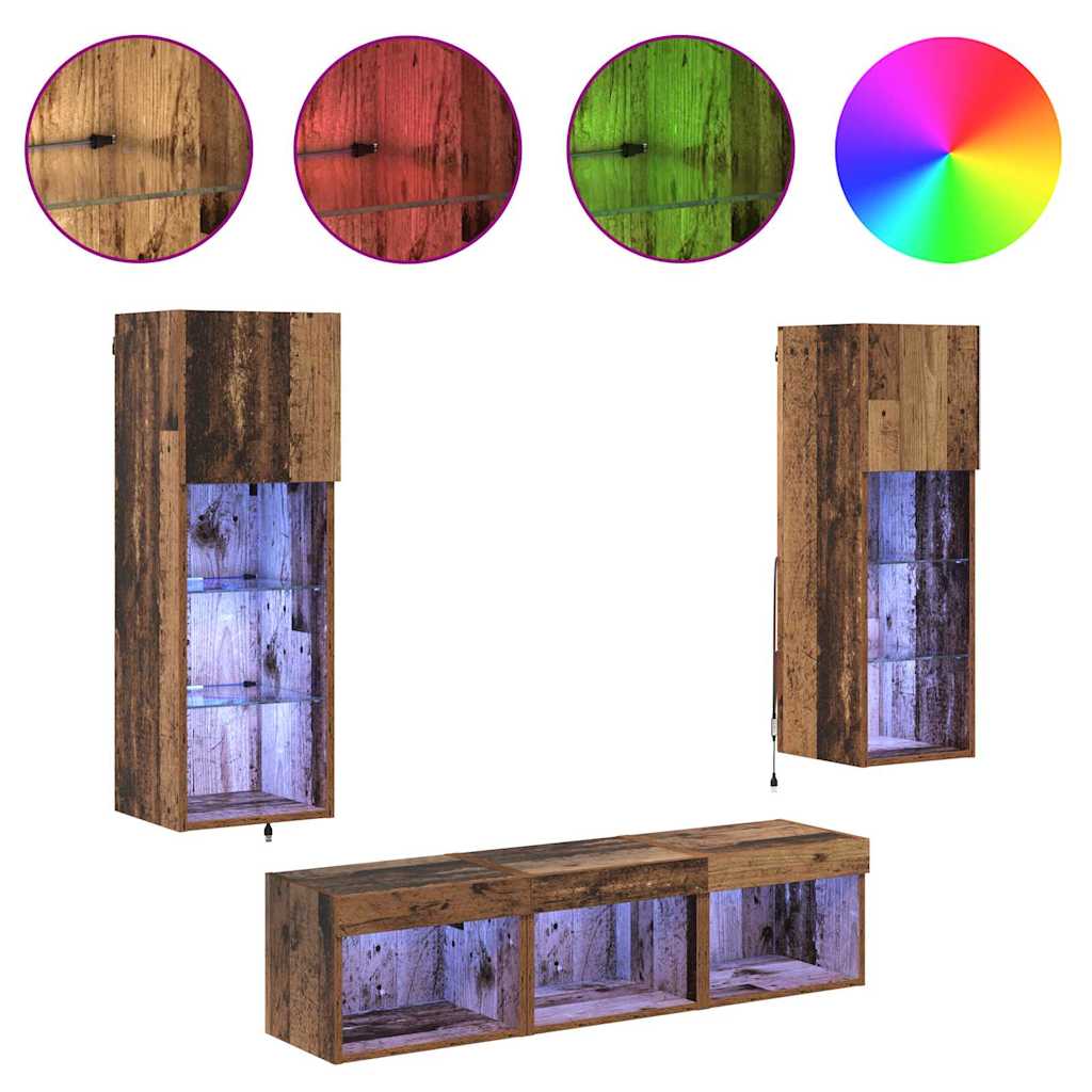 TV Wall Units 5 pcs Black Oak 60 x 30 x 30 cm