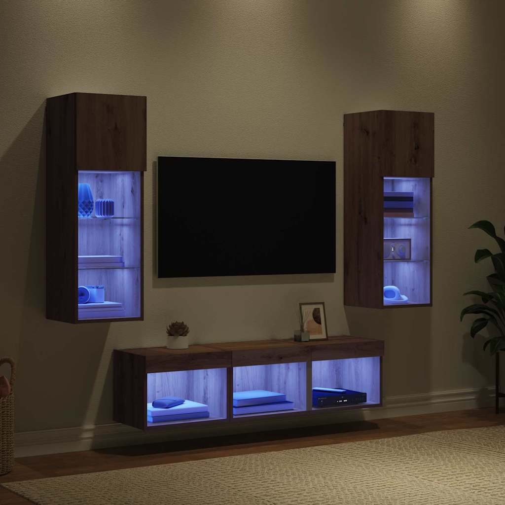 TV wall units 5 pcs Black oak 60 x 30 x 30 cm