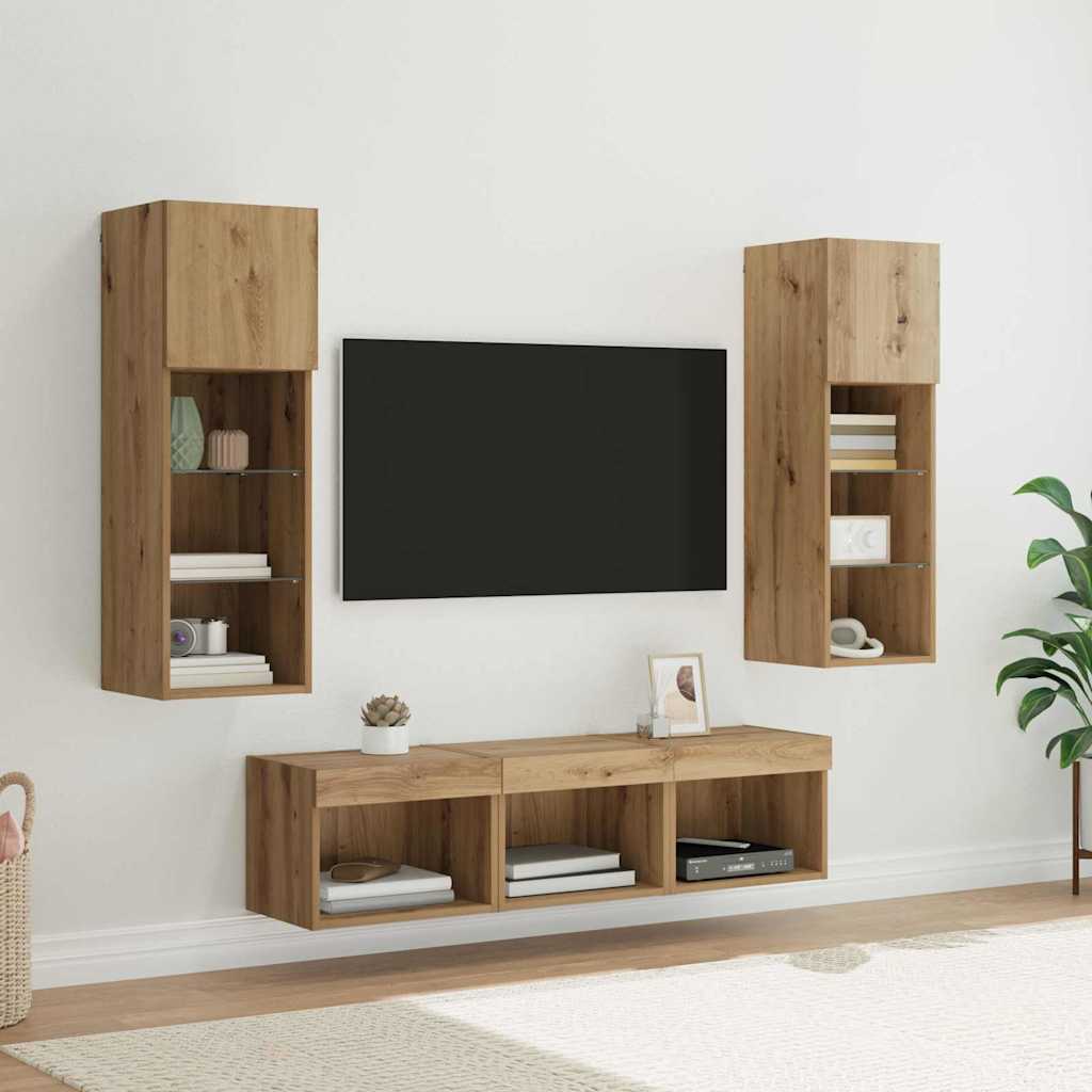TV wall units 5 pcs Black oak 60 x 30 x 30 cm