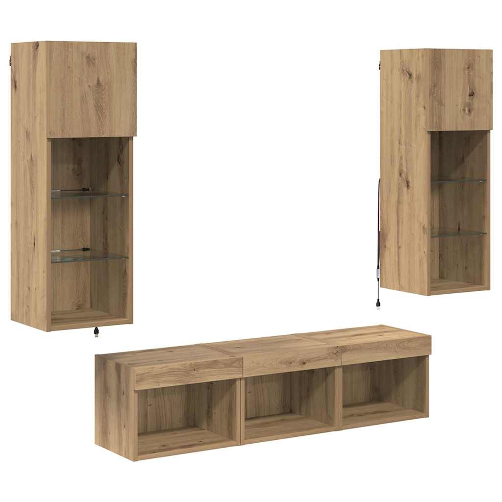 TV wall units 5 pcs Black oak 60 x 30 x 30 cm