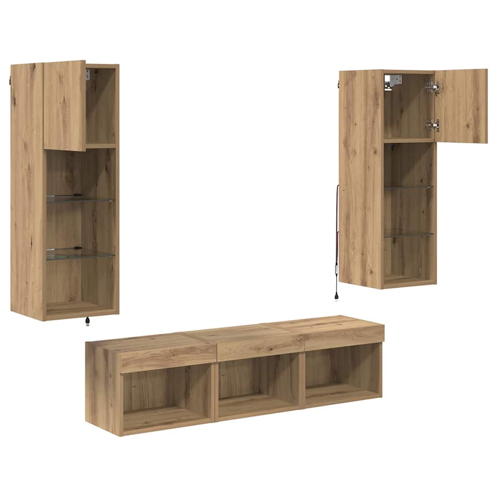 TV wall units 5 pcs Black oak 60 x 30 x 30 cm
