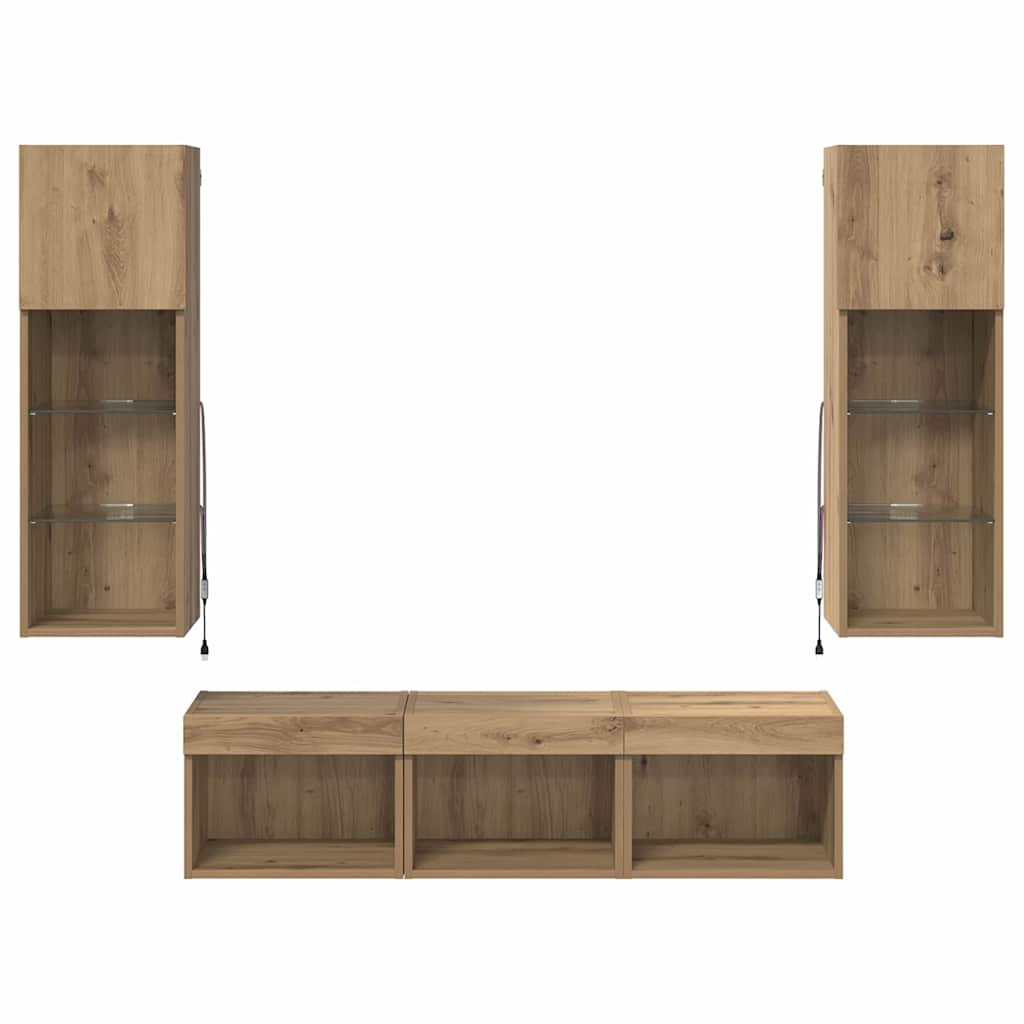 TV wall units 5 pcs Black oak 60 x 30 x 30 cm