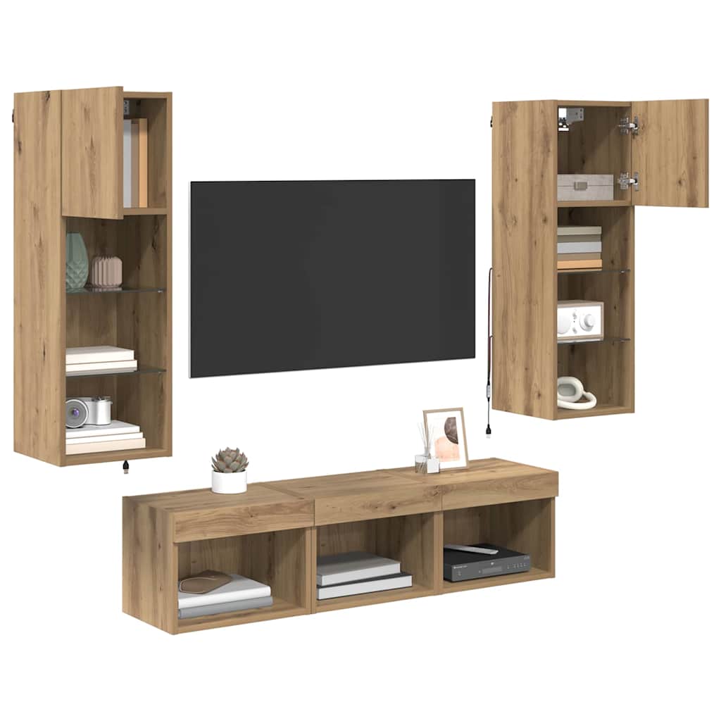 TV wall units 5 pcs Black oak 60 x 30 x 30 cm