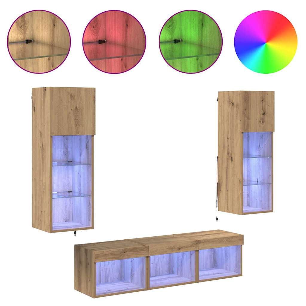 TV wall units 5 pcs Black oak 60 x 30 x 30 cm