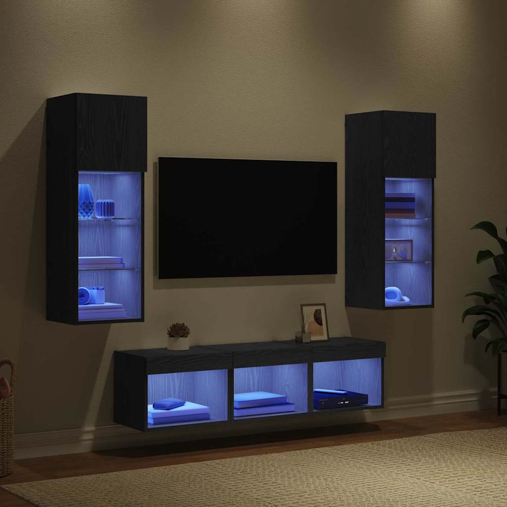 TV Wall Units 5 pcs Black Oak 60 x 30 x 30 cm