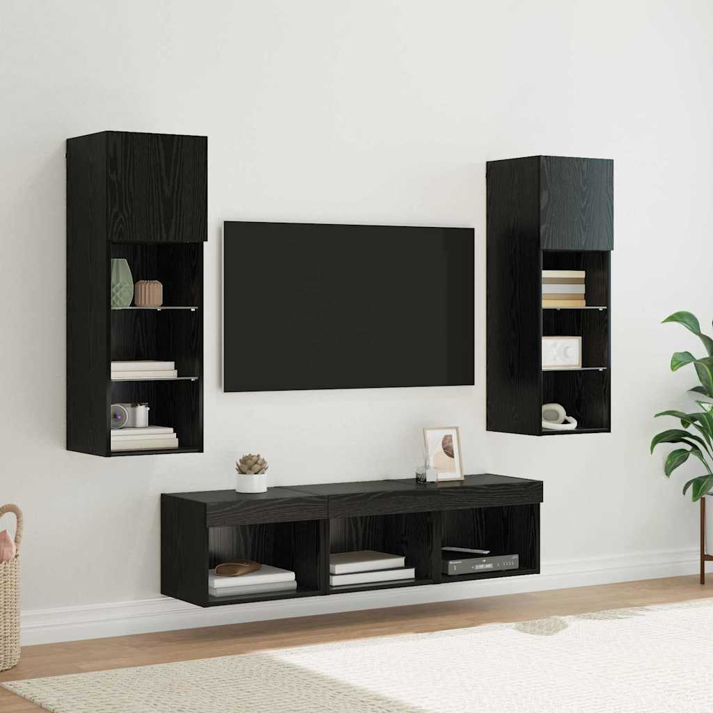 TV Wall Units 5 pcs Black Oak 60 x 30 x 30 cm