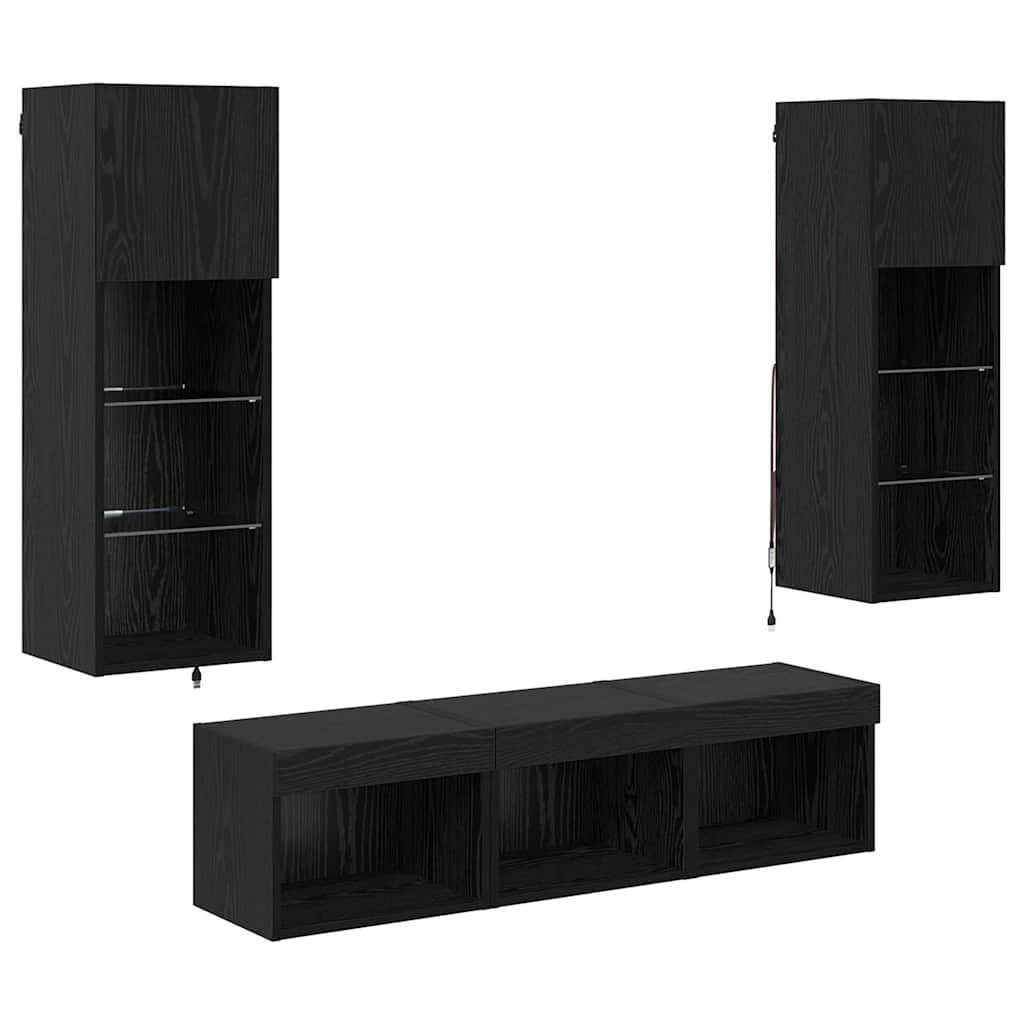 TV Wall Units 5 pcs Black Oak 60 x 30 x 30 cm