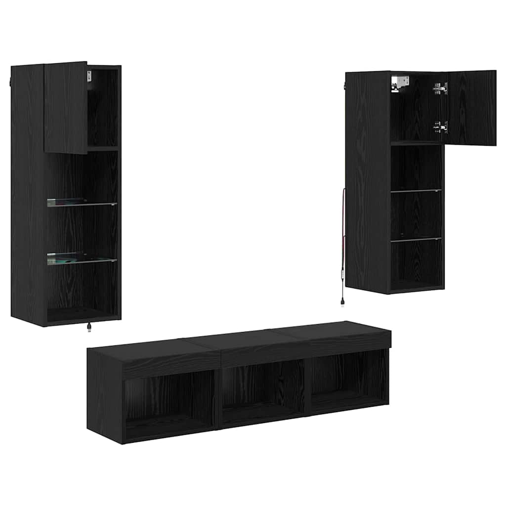 TV Wall Units 5 pcs Black Oak 60 x 30 x 30 cm