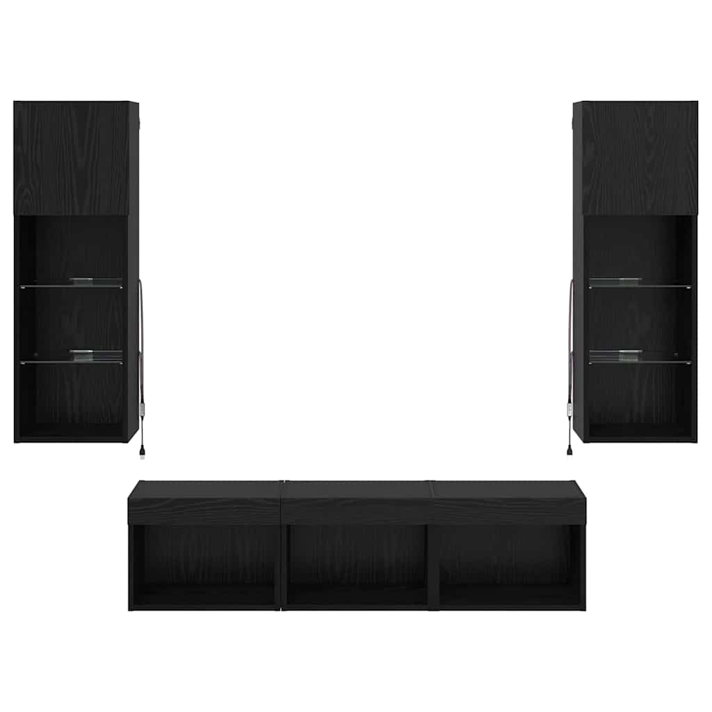 TV Wall Units 5 pcs Black Oak 60 x 30 x 30 cm