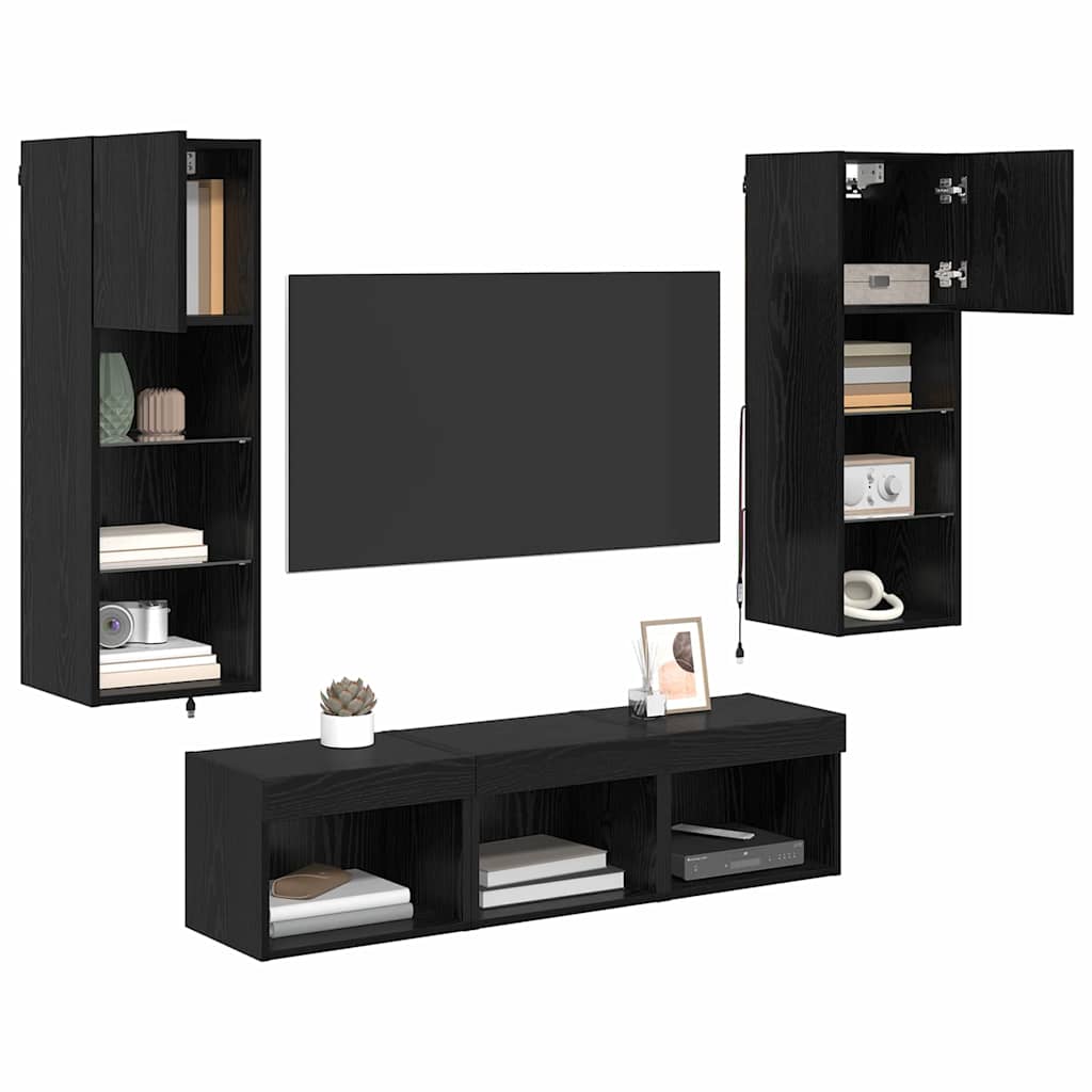 TV Wall Units 5 pcs Black Oak 60 x 30 x 30 cm