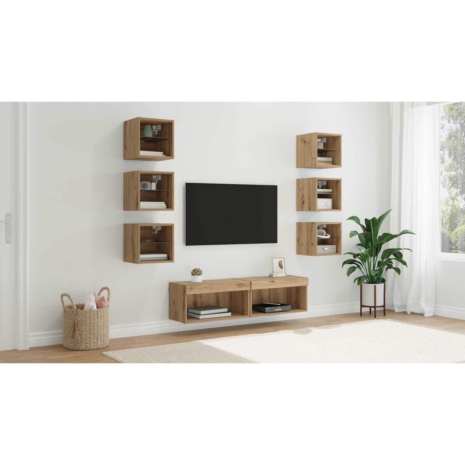 TV cabinet 8 pcs Artisan oak Glass