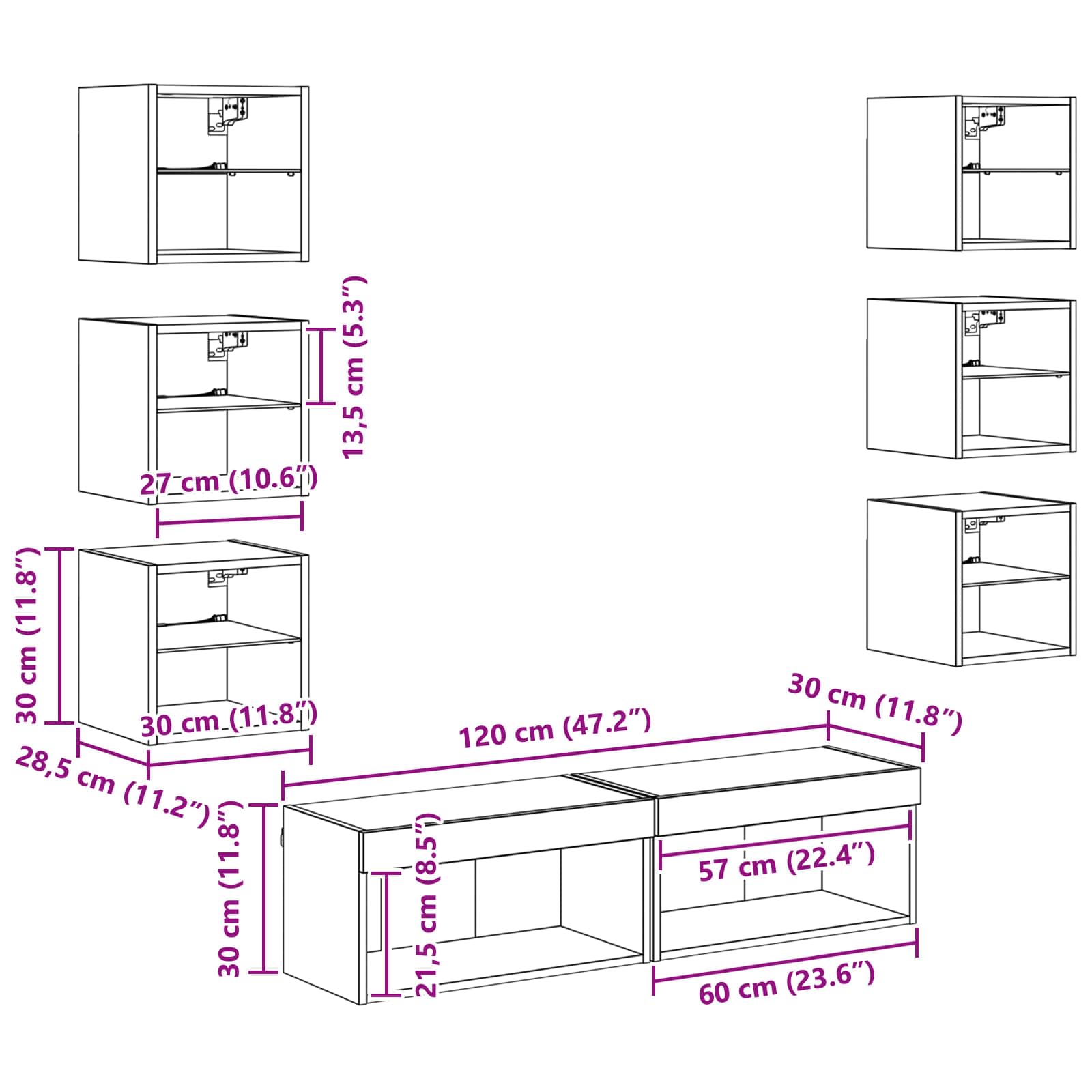 TV cabinet 8 pcs Artisan oak Glass