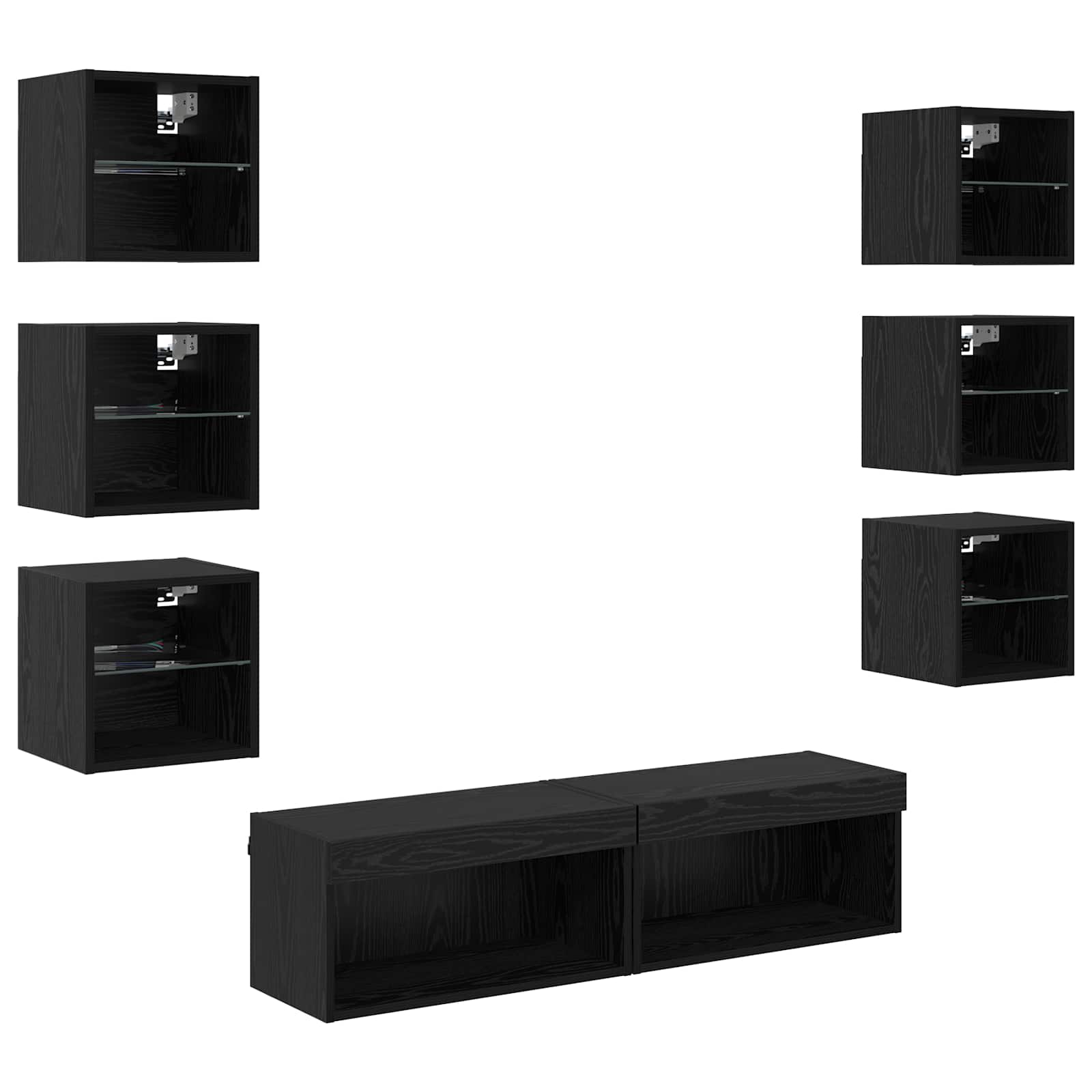 TV Cabinet with Drawers 8 pcs Black Oak Glass