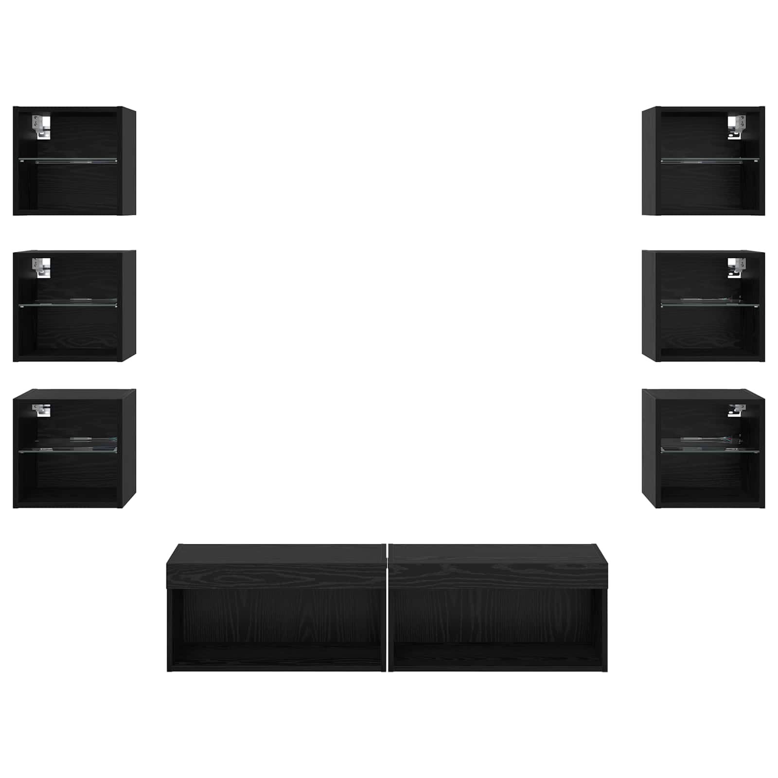 TV Cabinet with Drawers 8 pcs Black Oak Glass