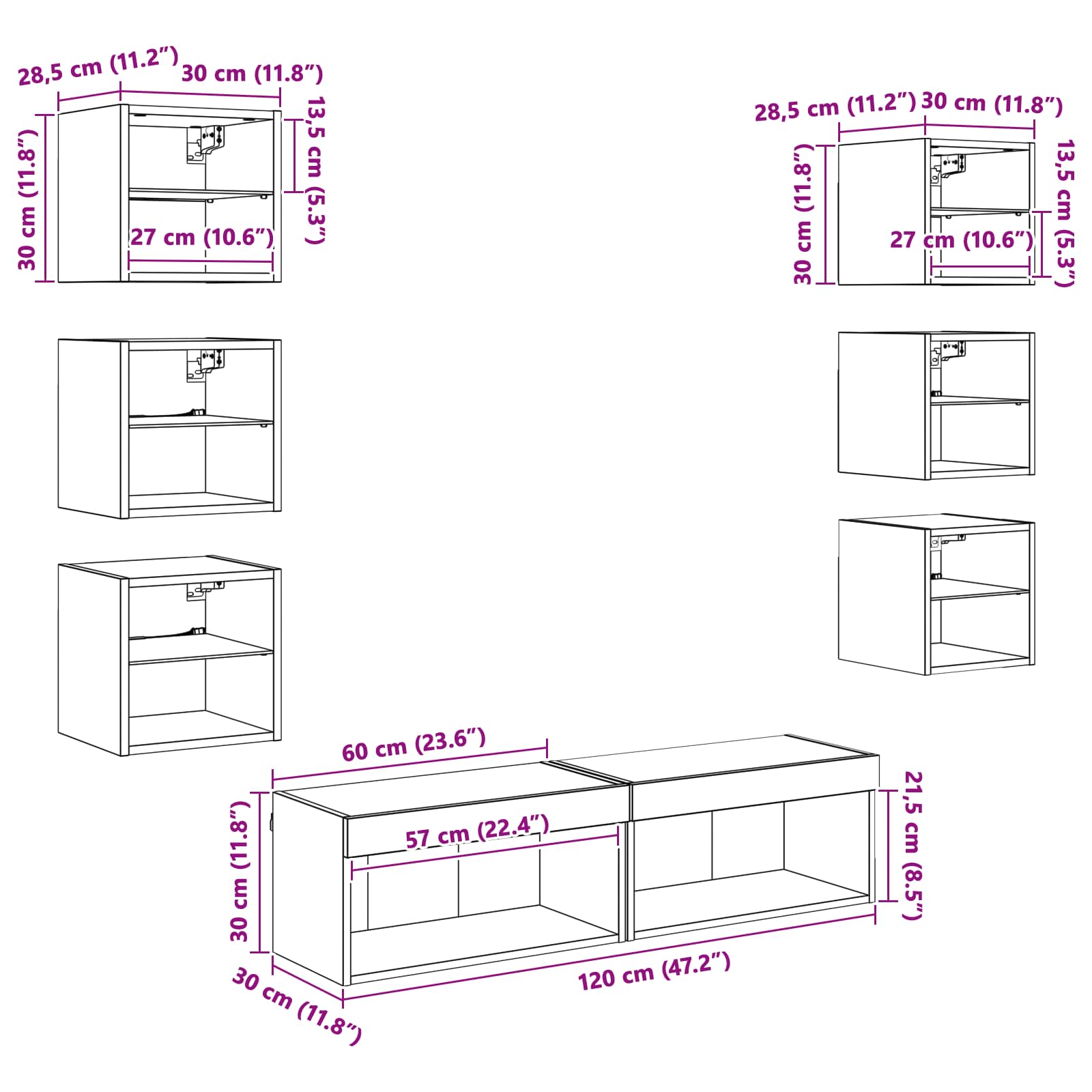 TV Cabinet with Drawers 8 pcs Black Oak Glass