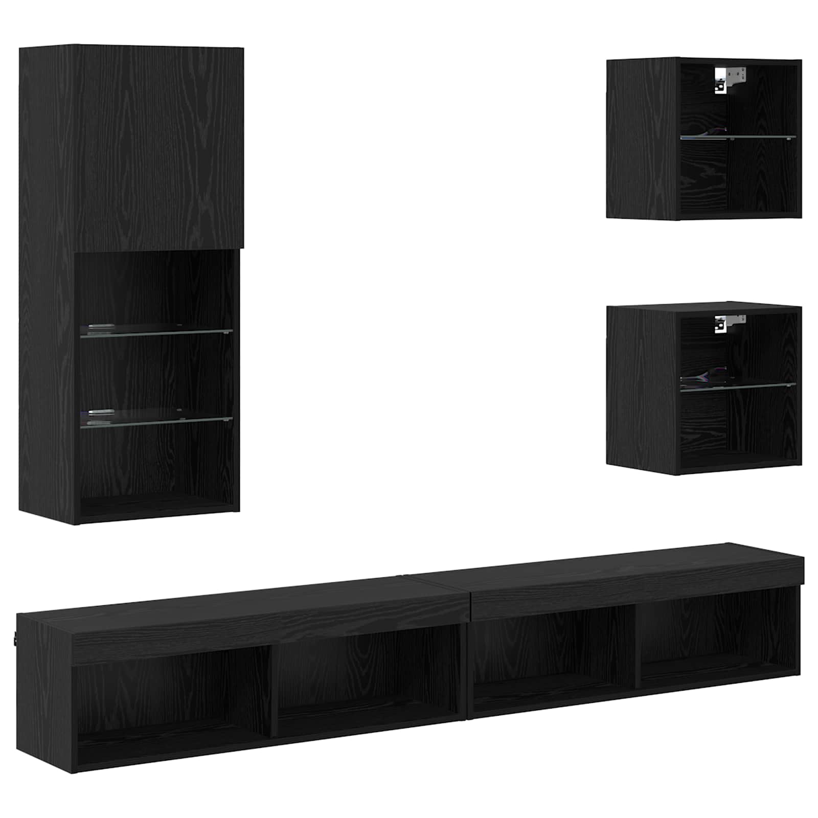 Televizorių sieniniai baldai su LED 5 pcs Juodas ąžuolas