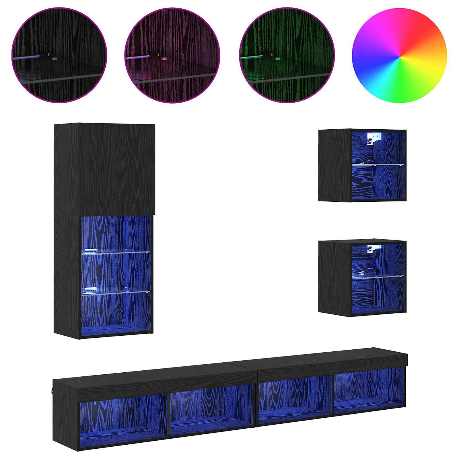 Televizorių sieniniai baldai su LED 5 pcs Juodas ąžuolas