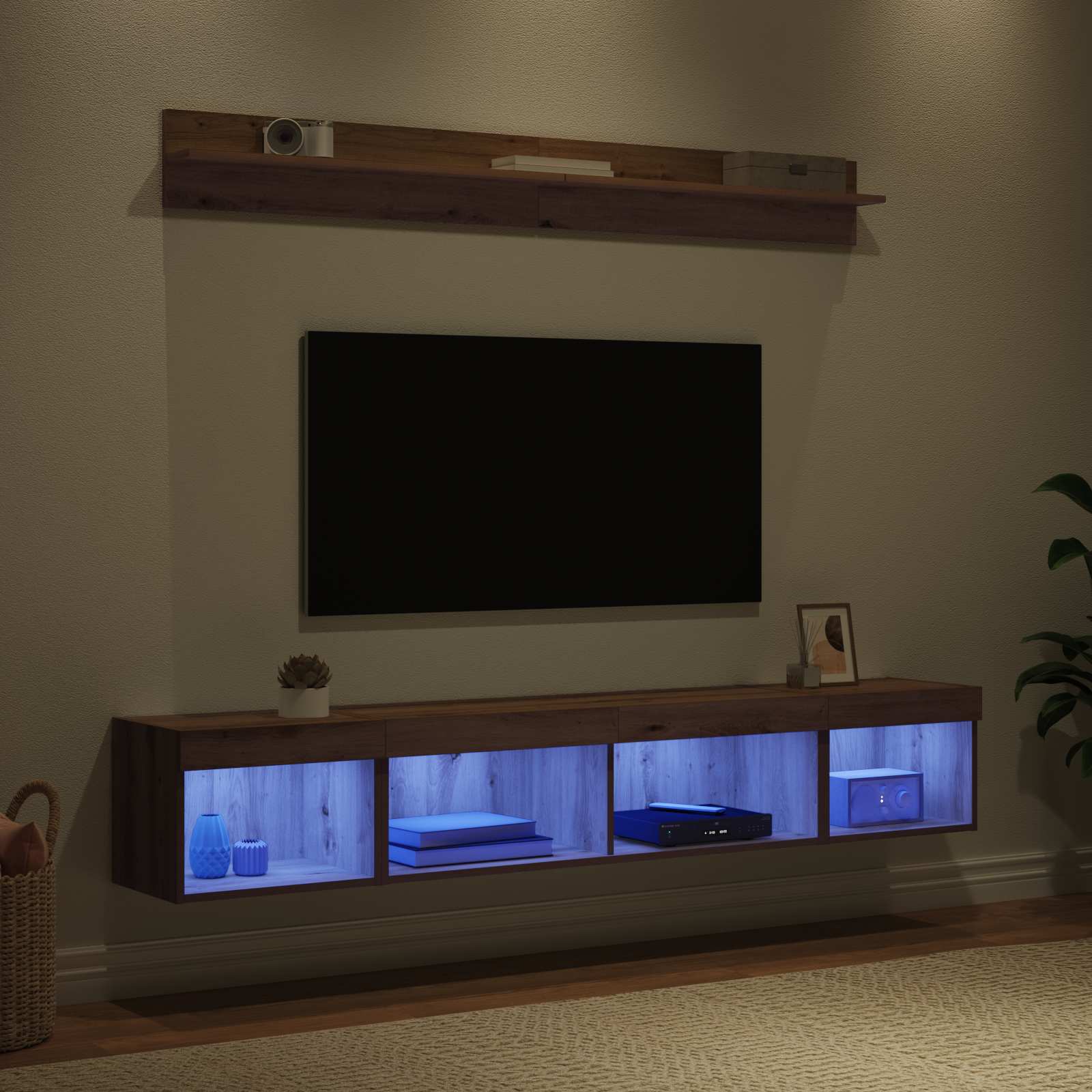 TV sieninio kabineto komplektas su LED 5 pcs Amatininkų ąžuolas